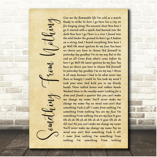 Foo Fighters Something From Nothing Rustic Script Song Lyric Print