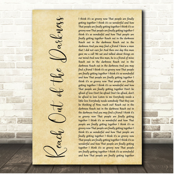 Friend & Lover Reach Out of the Darkness Rustic Script Song Lyric Print