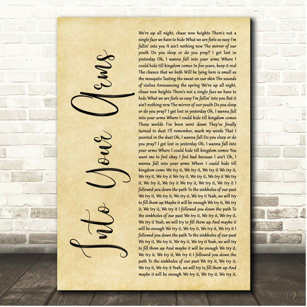 Giant Rooks Into Your Arms Rustic Script Song Lyric Print