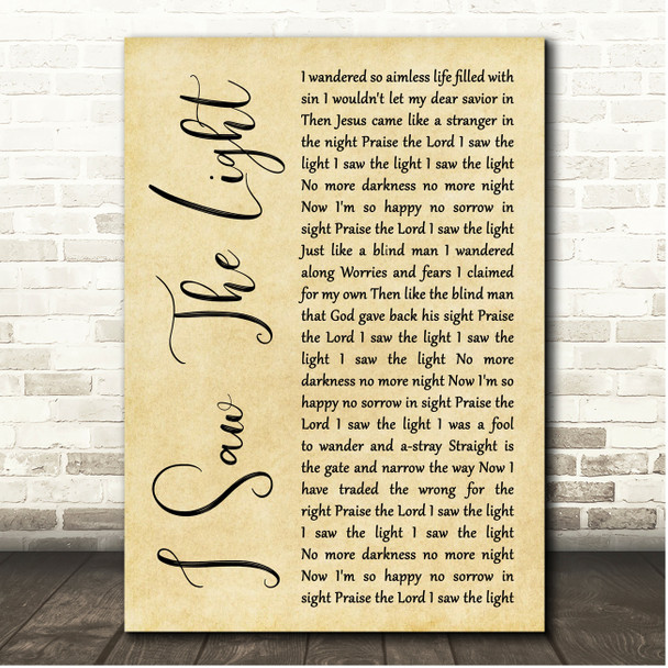 Hank Williams I Saw the Light Rustic Script Song Lyric Print