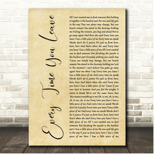 I Prevail Every Time You Leave Rustic Script Song Lyric Print