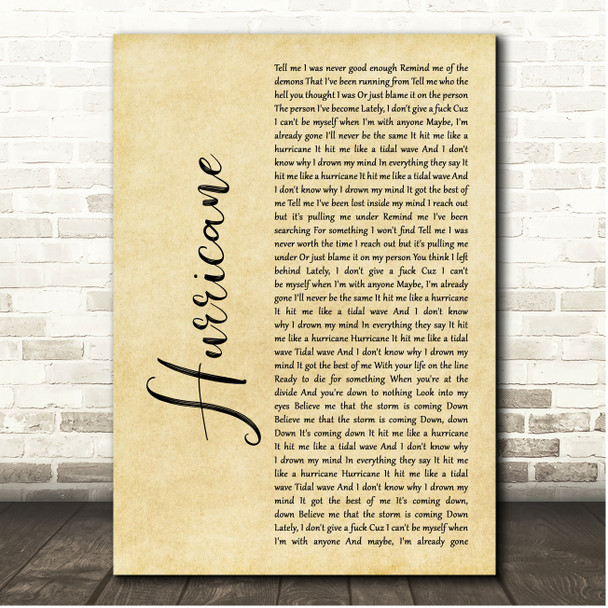 I Prevail Hurricane Rustic Script Song Lyric Print