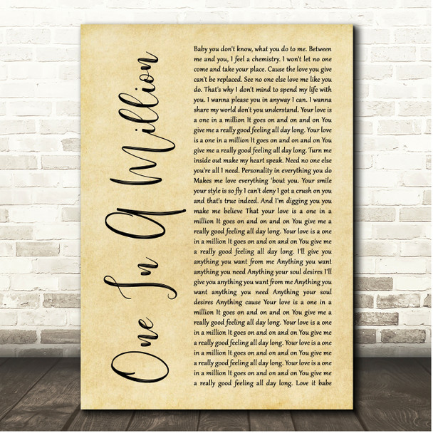 Aaliyah One In A Million Rustic Script Song Lyric Print