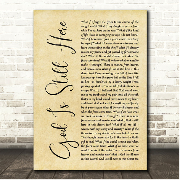 JJ Heller God Is Still Here Rustic Script Song Lyric Print