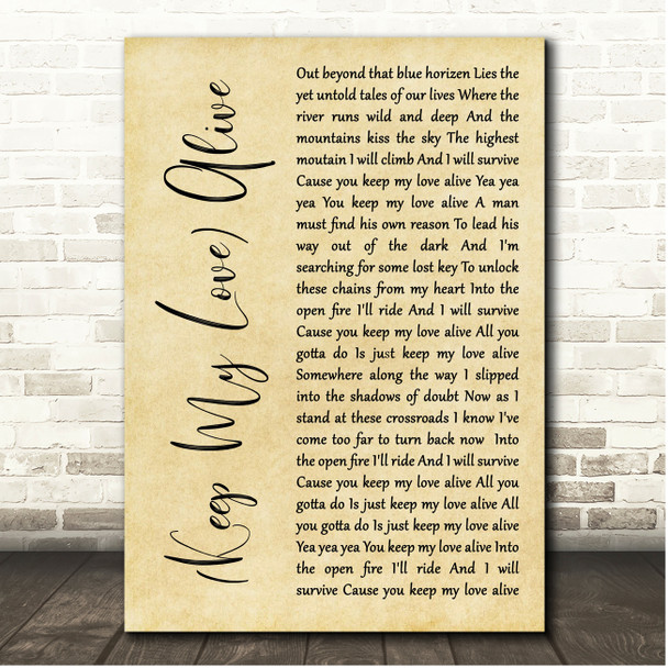 John Cafferty (Keep My Love) Alive Rustic Script Song Lyric Print