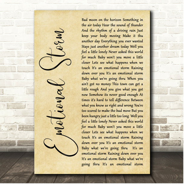 John Cafferty Emotional Storm Rustic Script Song Lyric Print