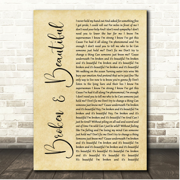 Kelly Clarkson Broken & Beautiful Rustic Script Song Lyric Print