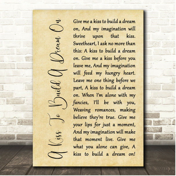 Louis Armstrong A Kiss To Build A Dream On Rustic Script Song Lyric Print