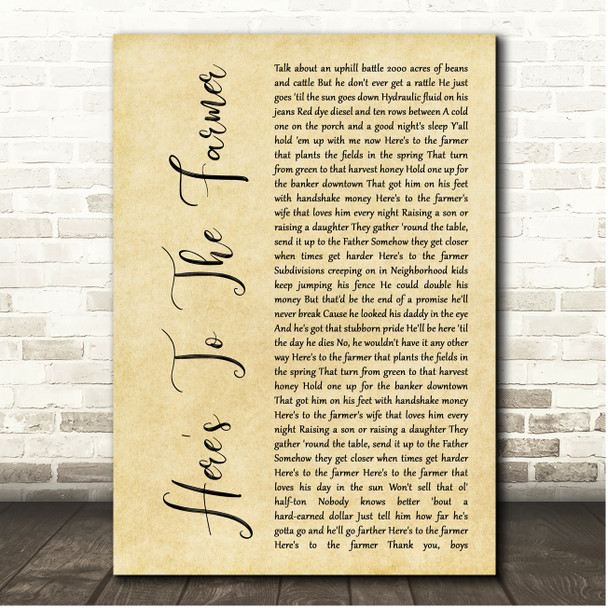 Luke Bryan Here's To The Farmer Rustic Script Song Lyric Print