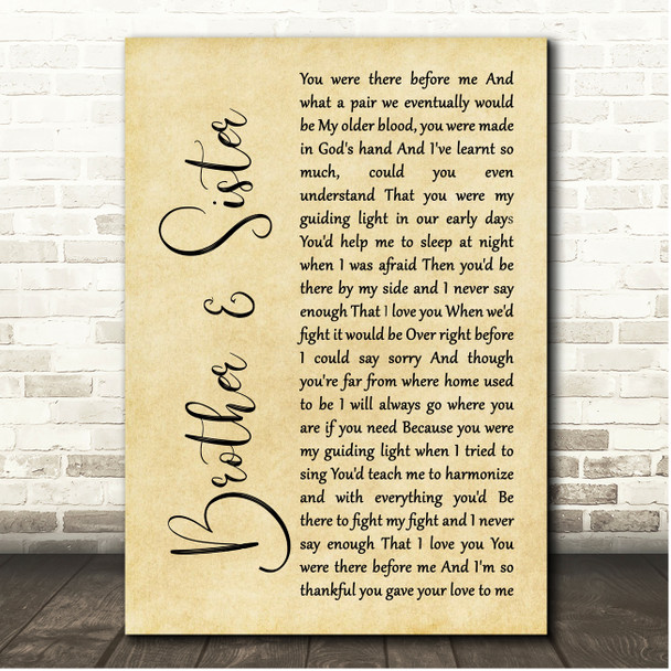 Matthew Mole Brother & Sister Rustic Script Song Lyric Print