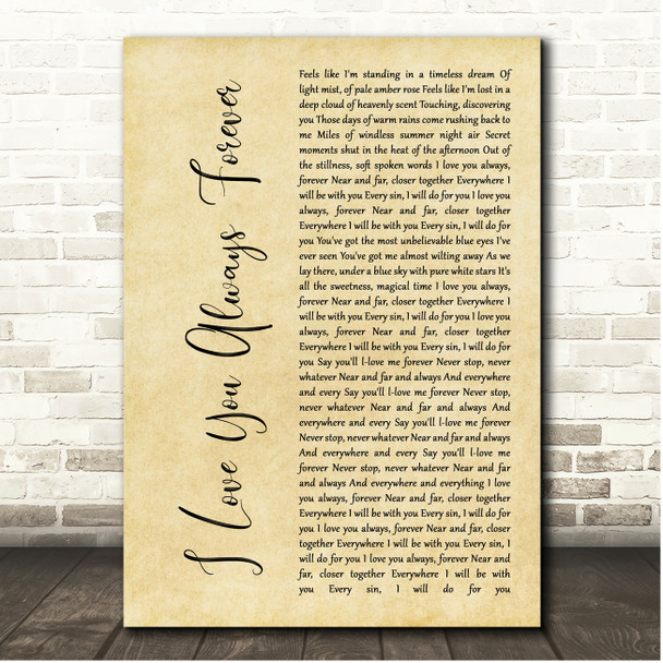 Betty Who I Love You Always Forever Rustic Script Song Lyric Print