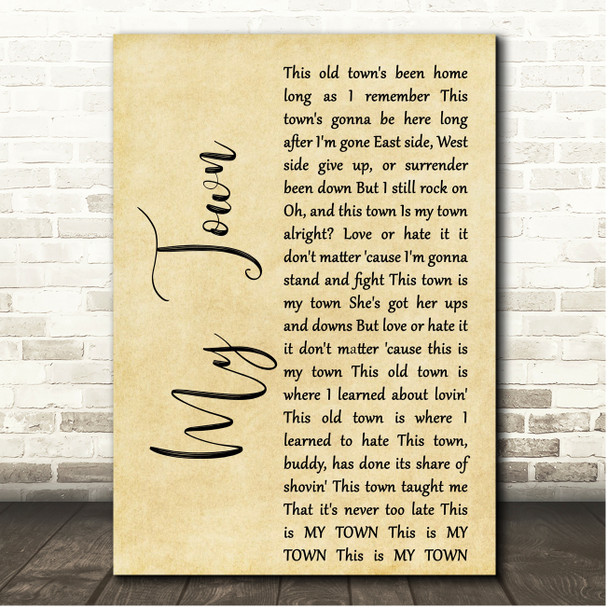 Michael Stanley My Town Rustic Script Song Lyric Print