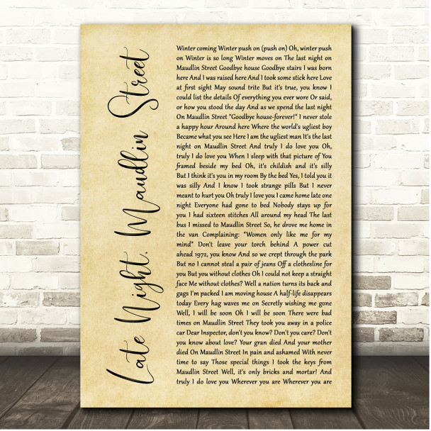 Morrissey Late Night, Maudlin Street Rustic Script Song Lyric Print