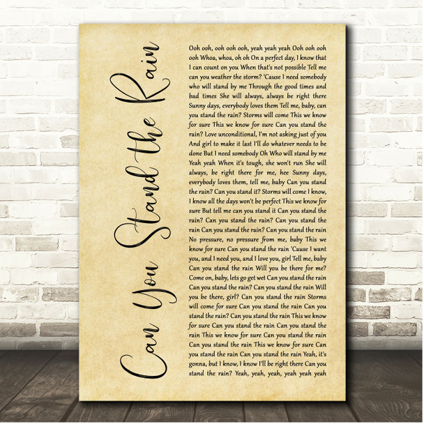 New Edition Can You Stand the Rain Rustic Script Song Lyric Print