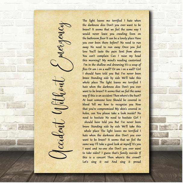 Biffy Clyro Accident Without Emergency Rustic Script Song Lyric Print