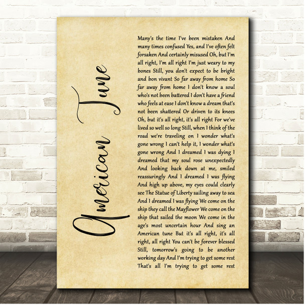 Paul Simon American Tune Rustic Script Song Lyric Print