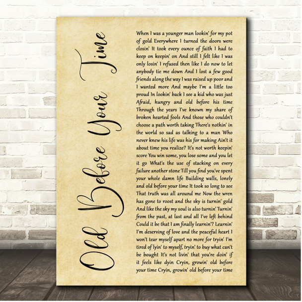 Ray LaMontagne & the Pariah Dogs Old Before Your Time Rustic Script Song Lyric Print