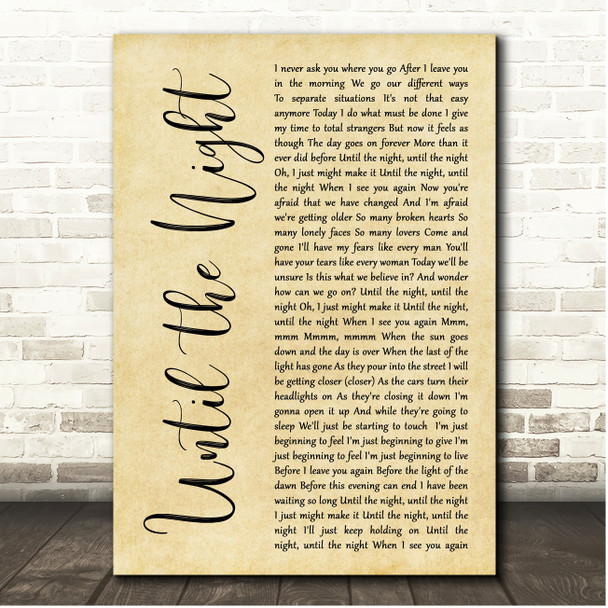 Billy Joel Until the Night Rustic Script Song Lyric Print