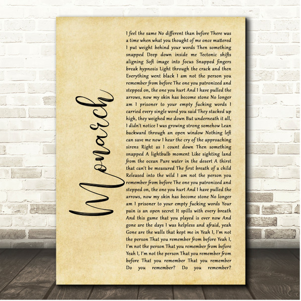 Rise Against Monarch Rustic Script Song Lyric Print