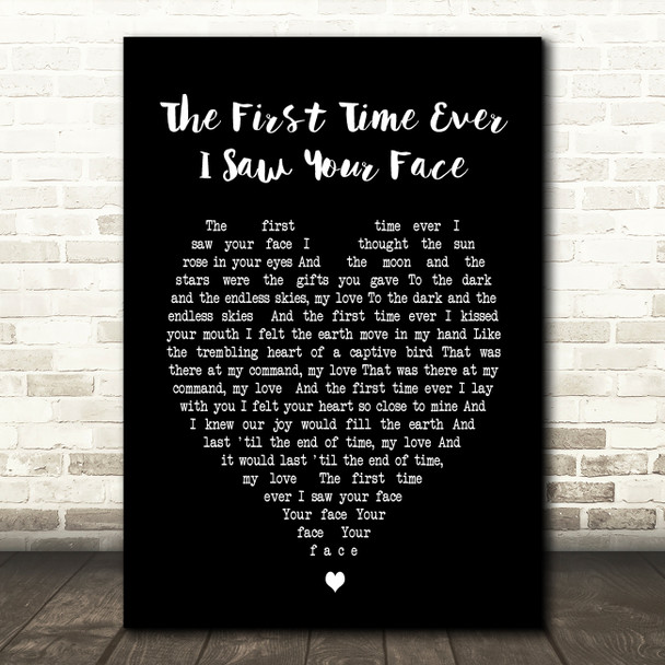 The First Time Ever I Saw Your Face Roberta Flack Black Heart Song Lyric Print