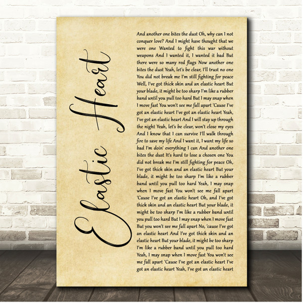 Sia Elastic Heart Rustic Script Song Lyric Print