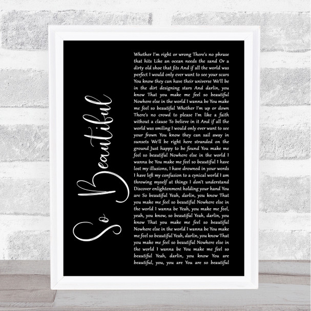 Darren Hayes So Beautiful Black Script Song Lyric Quote Print