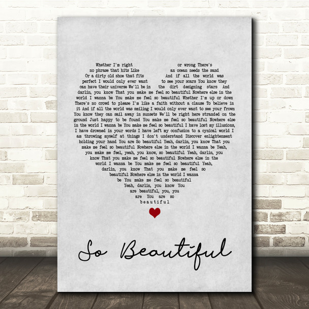 Darren Hayes So Beautiful Grey Heart Song Lyric Quote Print