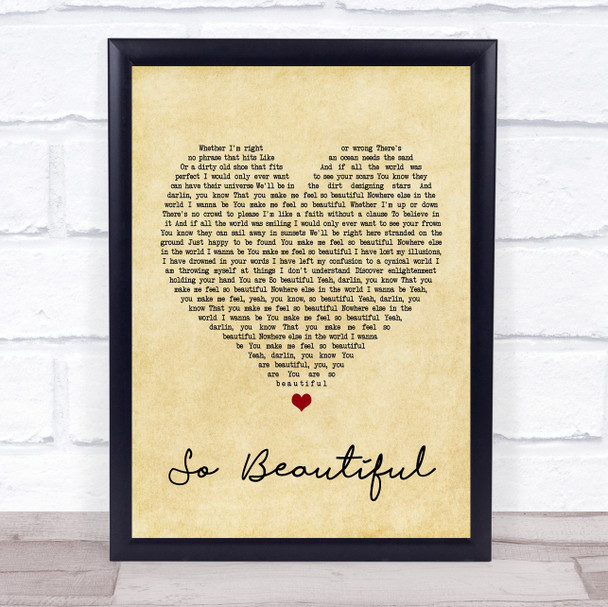 Darren Hayes So Beautiful Vintage Heart Song Lyric Quote Print