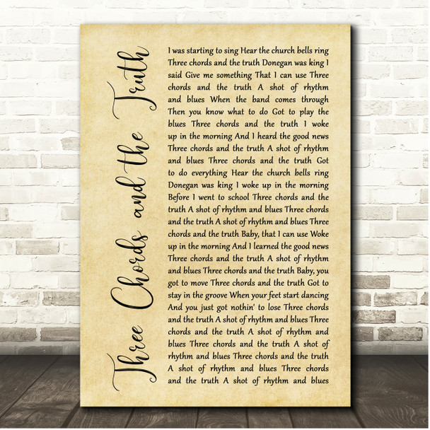 Van Morrison Three Chords and the Truth Rustic Script Song Lyric Print