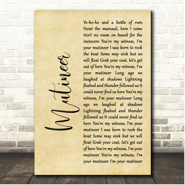 Warren Zevon Mutineer Rustic Script Song Lyric Print