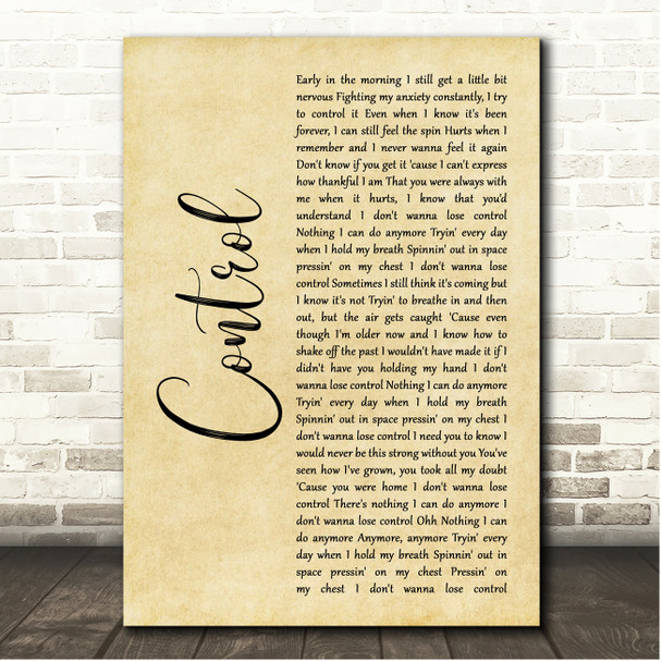 Zoe Wees Control Rustic Script Song Lyric Print