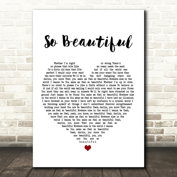 Darren Hayes So Beautiful White Heart Song Lyric Quote Print