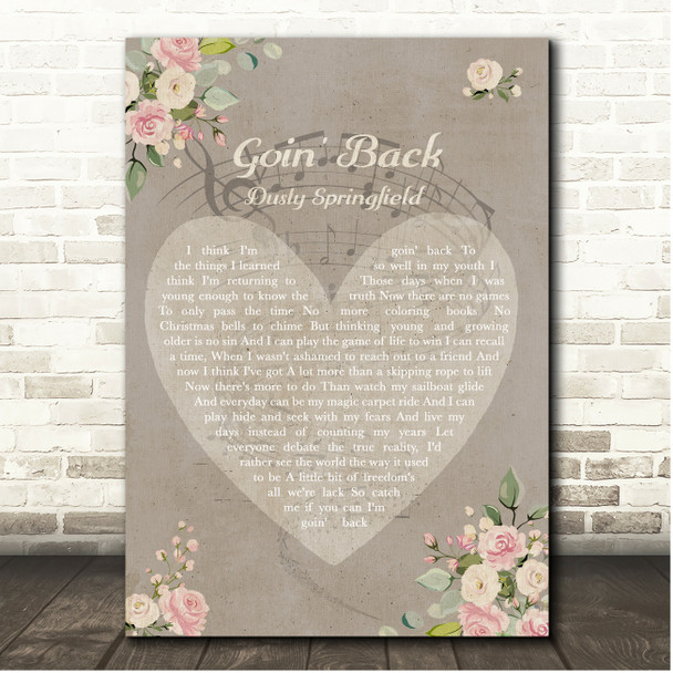 Dusty Springfield Goin' Back Shabby Chic Floral Heart Grey Song Lyric Print