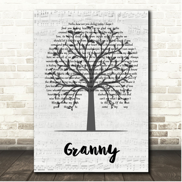 Dave Matthews Granny Music Script Tree Song Lyric Print