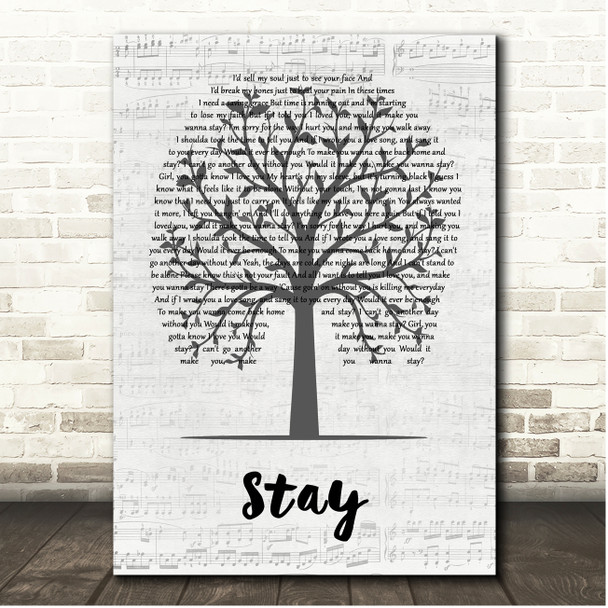 Florida Georgia Line Stay Music Script Tree Song Lyric Print