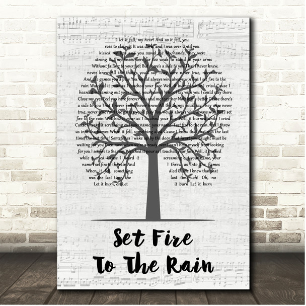 Adele Set Fire To The Rain Music Script Tree Song Lyric Print