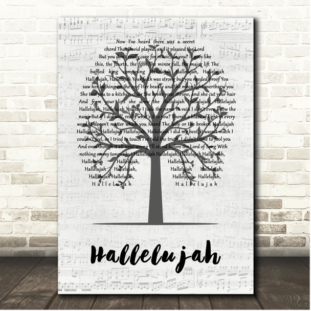 Leonard Cohen Hallelujah Music Script Tree Song Lyric Print