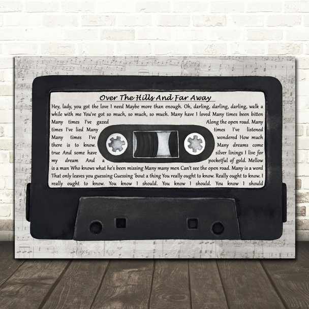 Led Zeppelin Over The Hills And Far Away Music Script Cassette Tape Song Lyric Print