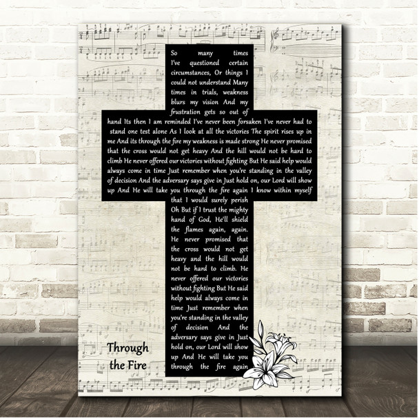 Crabb Family Through the Fire Script Christian Memorial Cross Song Lyric Print