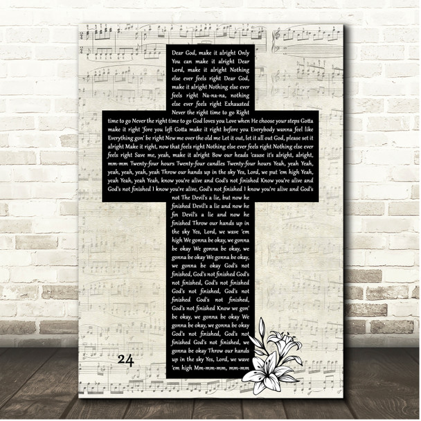 Kanye West 24 Script Christian Memorial Cross Song Lyric Print