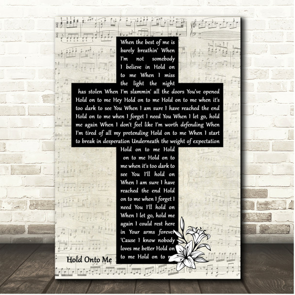 Lauren Daigle Hold On To Me Script Christian Memorial Cross Song Lyric Print