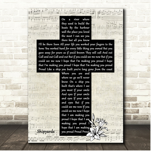 The Lake Poets Shipyards Script Christian Memorial Cross Song Lyric Print