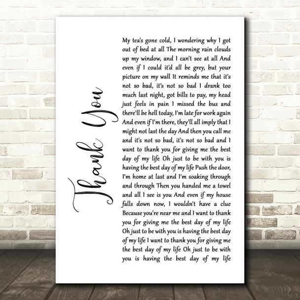 Dido Thank You White Script Song Lyric Quote Print