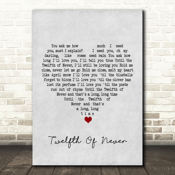 Donny Osmond Twelfth Of Never Grey Heart Song Lyric Quote Print