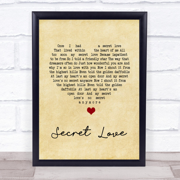 Doris Day Secret Love Vintage Heart Song Lyric Quote Print