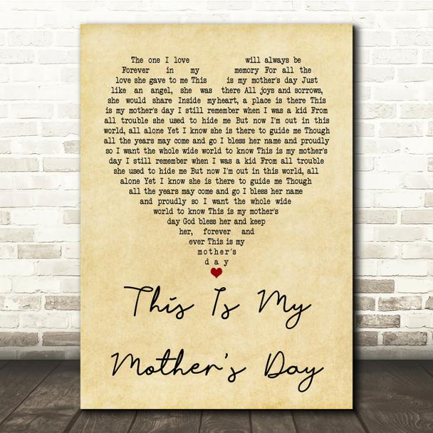 Dorothy Squires This Is My Mother's Day Vintage Heart Song Lyric Quote Print