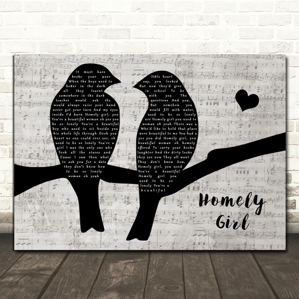 UB40 Homely Girl Music Script Lovebirds Song Lyric Print