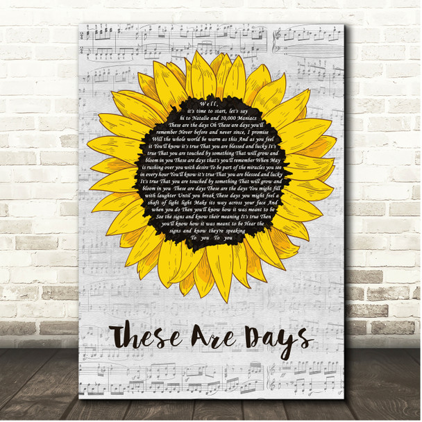 10,000 Maniacs These Are Days Script Sunflower Song Lyric Print