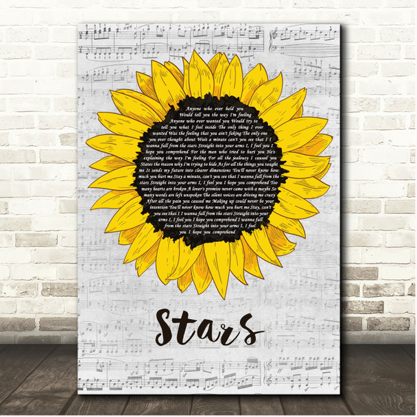 Simply Red Stars Script Sunflower Song Lyric Print