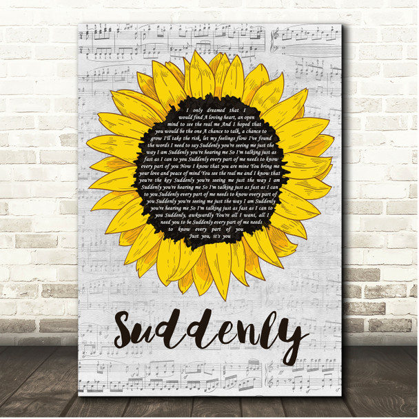 Angry Anderson Suddenly Script Sunflower Song Lyric Print
